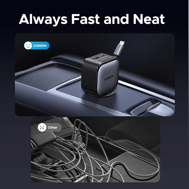145W USB-C & USB-A Car Charger with Retractable Cable