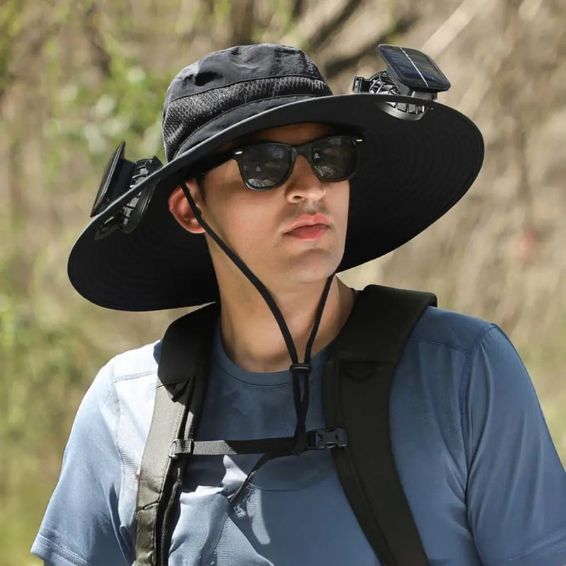 Solar-Powered Cooling Fisherman Hat with Dual Fans