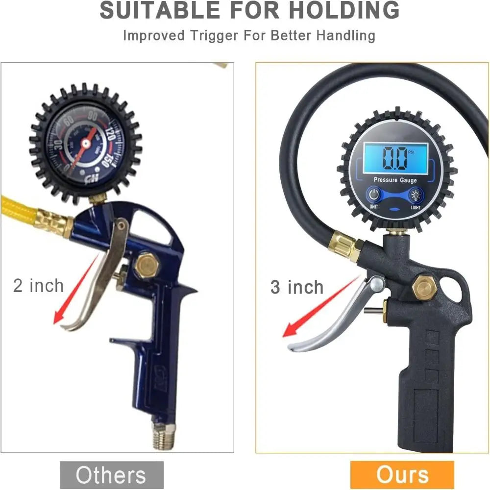 Digital Tire Pressure Gauge with Inflator and Locking Chuck