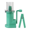 A teal portable hand-crank knitting tool for making bracelets and DIY crafts.