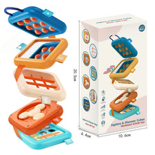 A set of five colorful sensory folding activity cubes for toddlers featuring various shapes and textures.