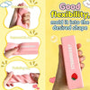 A pink squishy toy is shown in various forms, including a strawberry shape and a twisting ribbon, demonstrating its flexibili