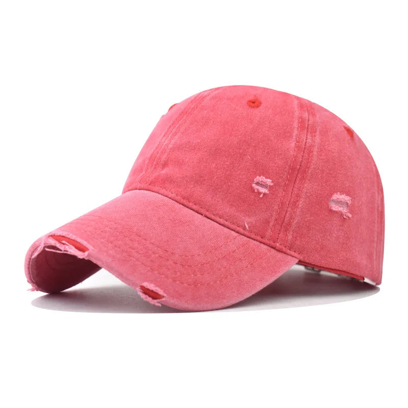 Rosa Vintage-gewaschene Baumwollbaseballkappe von der Seite