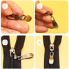 Four images showing durable metal zipper pull replacement sliders for luggage, bags, and jackets.