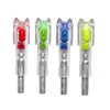Three high-visibility LED archery arrow nocks with multi-size adapters in red, green, and blue.