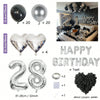Set mit Partyballons in Silber und Schwarz, Herz- und Zahlenballons