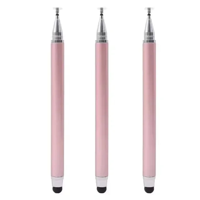 A set of pink universal capacitive stylus pens with metallic tips.