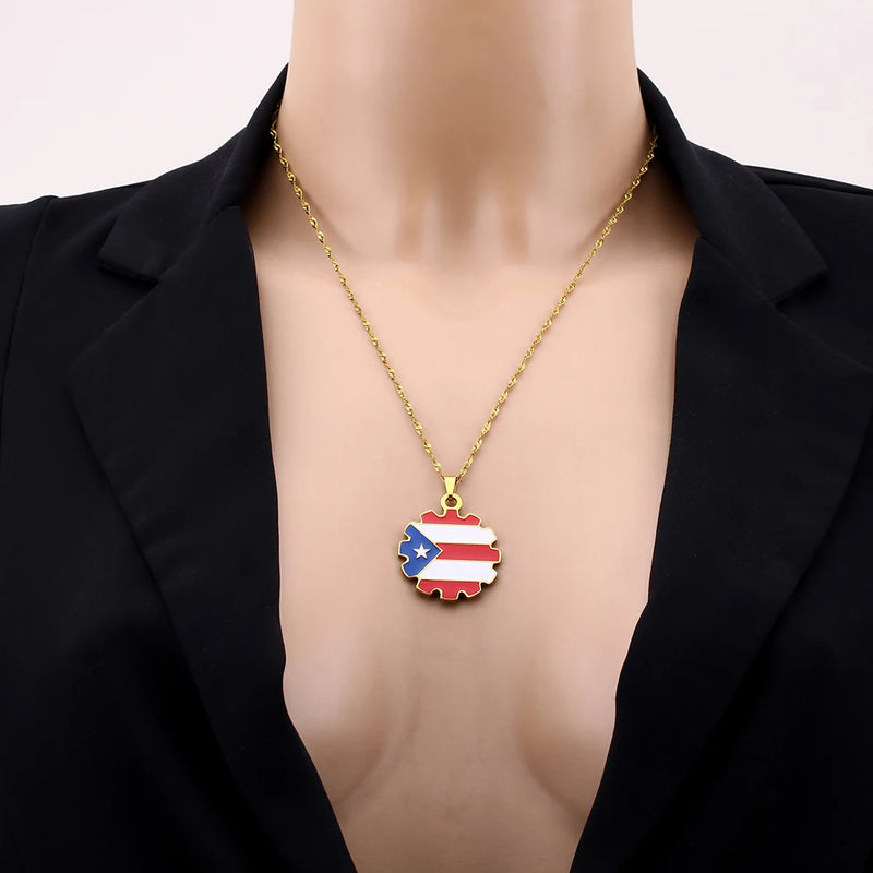 Stainless Steel Puerto Rico Map Pendant Necklace
