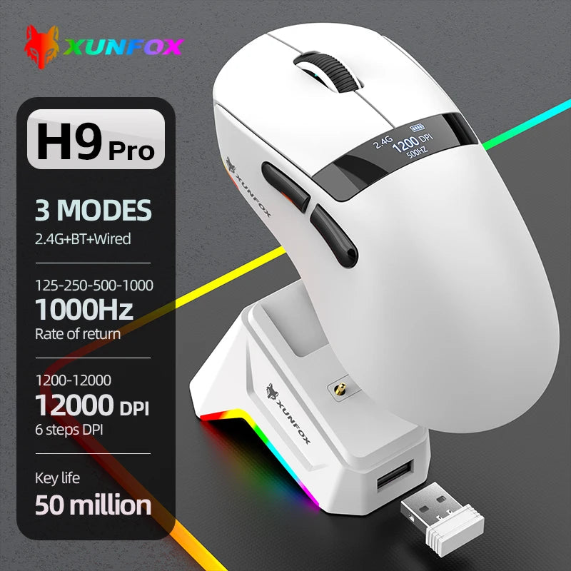 Lightweight Wireless Gaming Mouse with RGB Charging Base