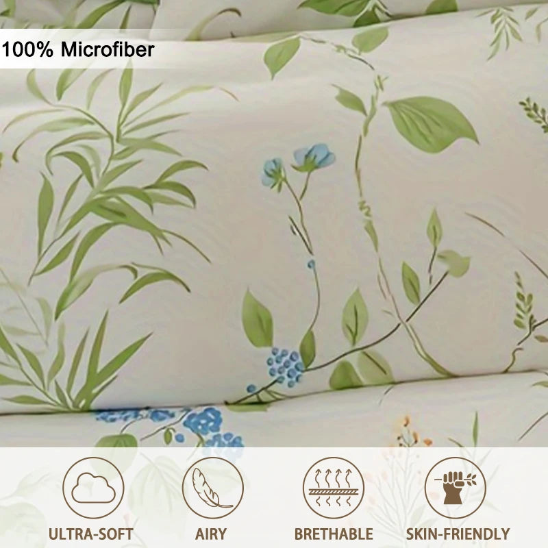 Botanical Leaf Print Duvet Cover Set with Pillowcases