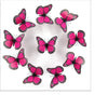 A circular arrangement of ten vibrant pink and black monarch butterfly magnets
