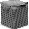 A stack of gray bamboo charcoal microfiber kitchen cleaning cloths.