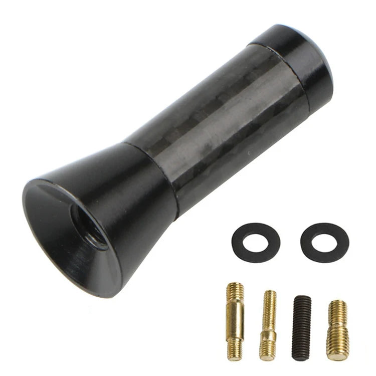 Black carbon fiber short radio antenna with mounting hardware and O-rings
