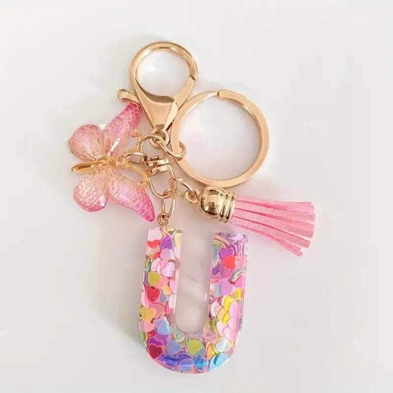 Pink Glitter Butterfly Keychain with Tassel