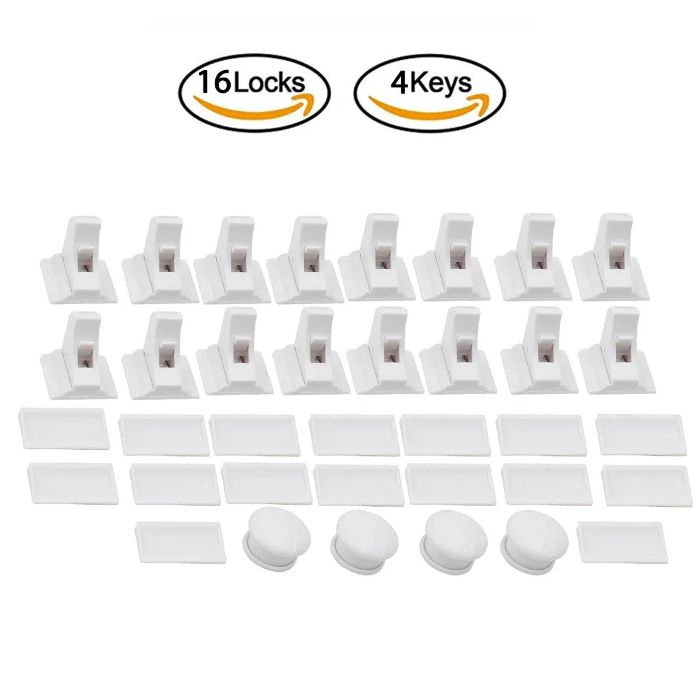 Set of 16 locks and 4 keys for an invisible magnetic cabinet lock system