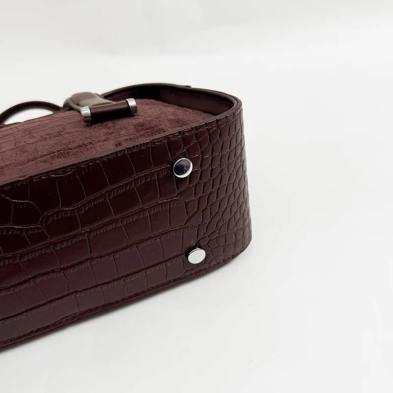 Vintage Croc-Embossed Mini Boston Bag with Dual Straps