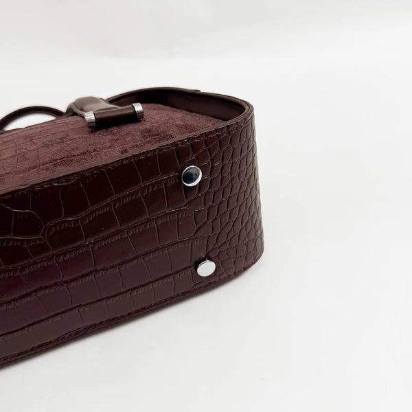 Vintage Croc-Embossed Mini Boston Bag with Dual Straps