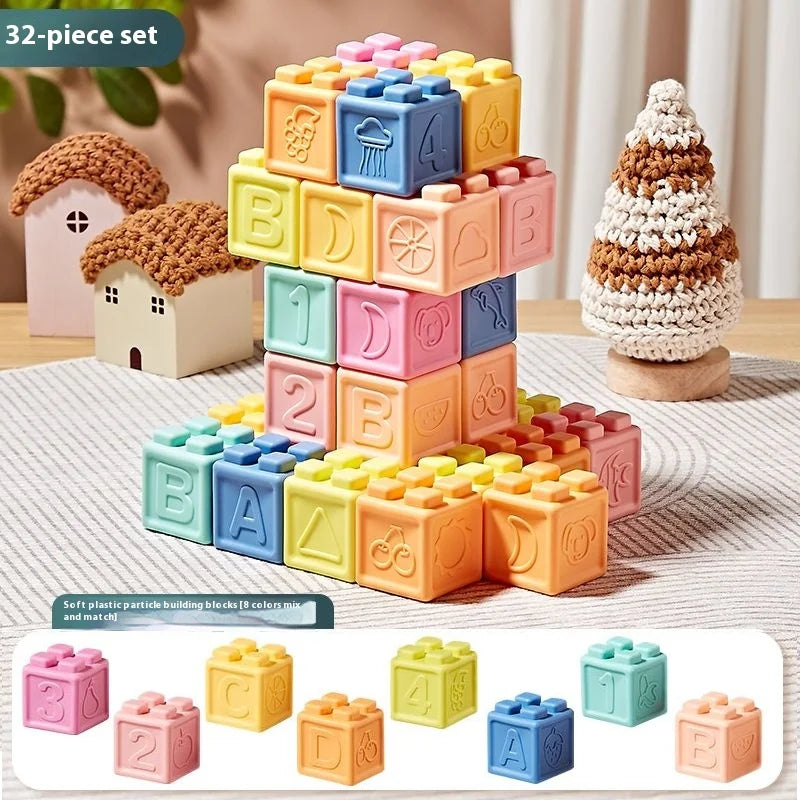 Soft Rubber Building Blocks Set for Babies – Safe, Chewable, and Educational Sensory Toy