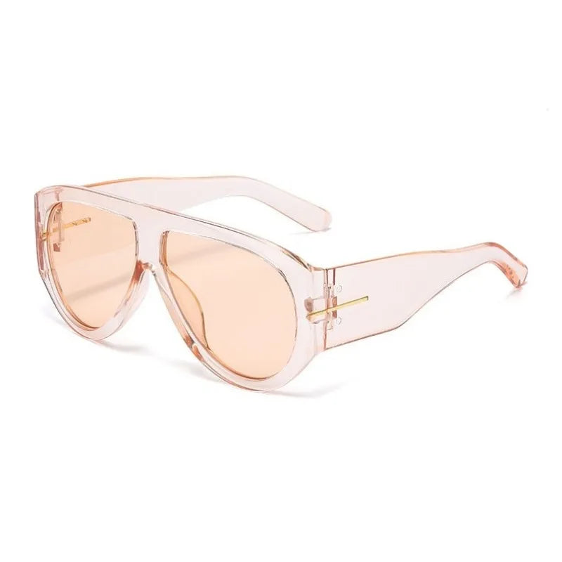Gafas de ojo de gato Y2K tintadas en rosa con montura dorada delgada