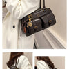 Women's Retro PU Leather Shoulder Bag with Multiple Pockets & Detachable Charm