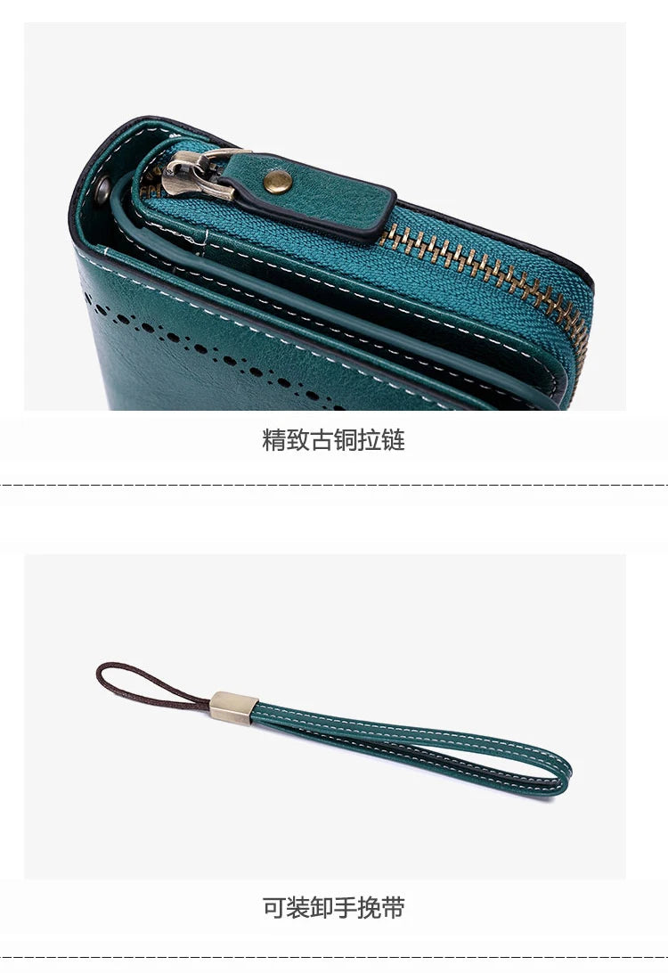 Vintage RFID-Blocking Large Capacity Wallet with Wrist Strap