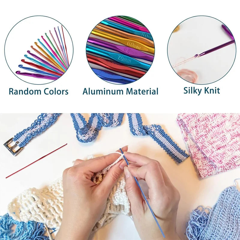 Colorful Aluminum Crochet Hook Set with Ergonomic Handles