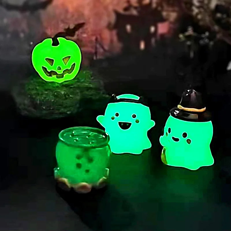 Glow-in-the-Dark Halloween Witch & Pumpkin Figurine Set