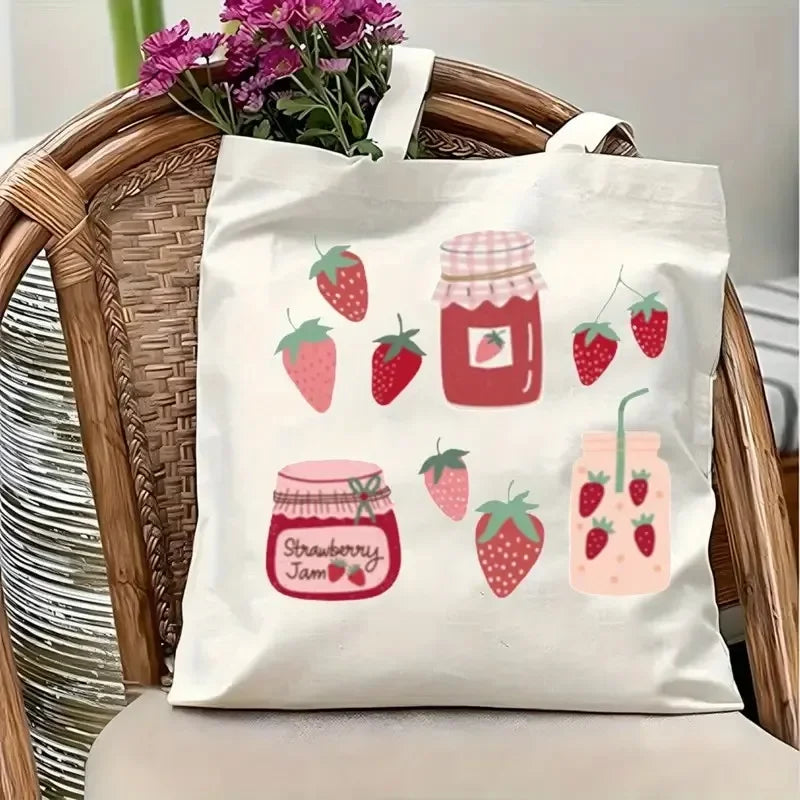 Bolso de Lona con Estampado de Fresa