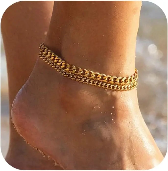 14K Gold-Plated Stainless Steel Cuban Link Anklet