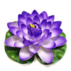 A vibrant purple lotus flower with green leaves, designed for pond and garden decor.