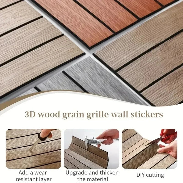 3D wood grain grille wall stickers showing application for adding a wear-resistant layer and DIY cutting