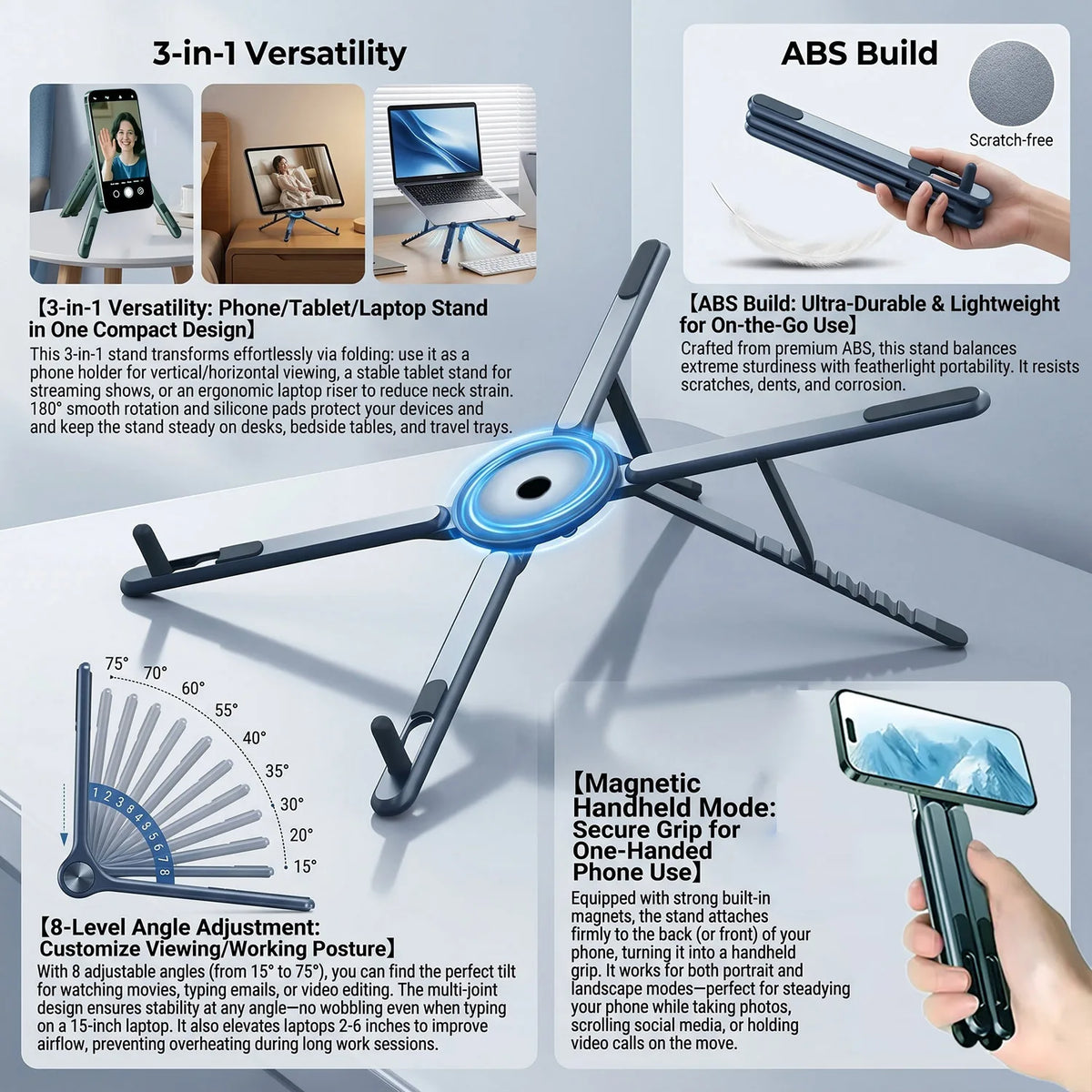 Foldable Magnetic Laptop Stand with Adjustable Height and Heat Dissipation