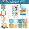 A set of colorful sensory folding activity cubes and a hanging board for toddlers to develop fine motor skills
