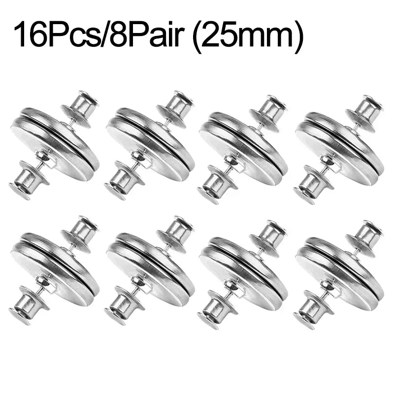 Set of 16 pairs of magnetic curtain clips with detachable button fasteners, measuring 25mm.