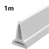A white flexible shower water dam barrier shown in a profile view with a 1-meter dimension marker.