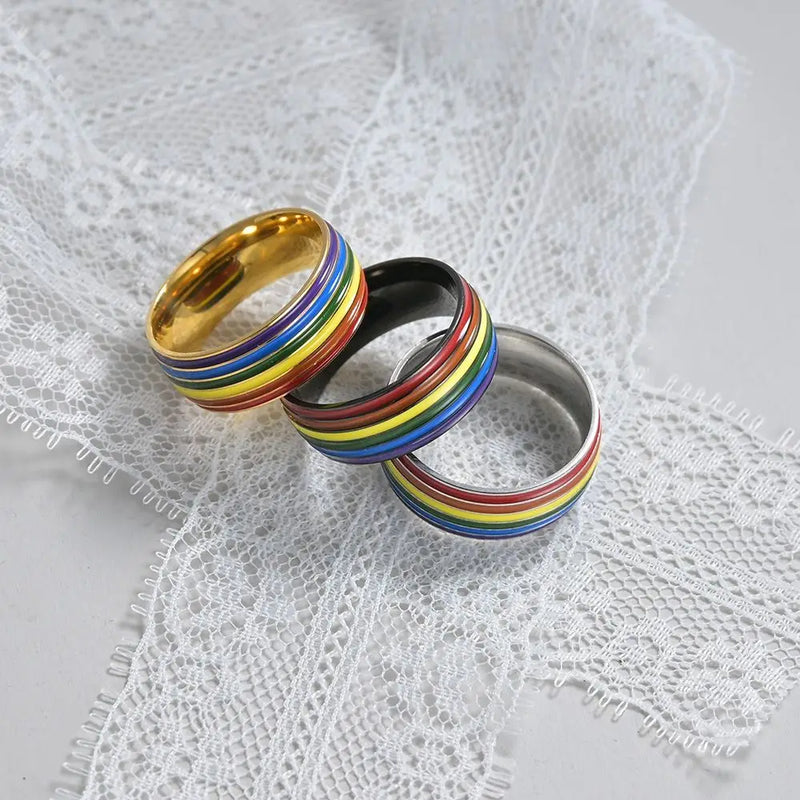 Anillo de Acero Inoxidable con Rayas Arcoíris
