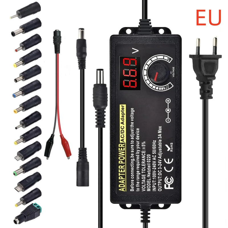 Adjustable AC to DC Power Supply Adapter (3V-24V, 3A)