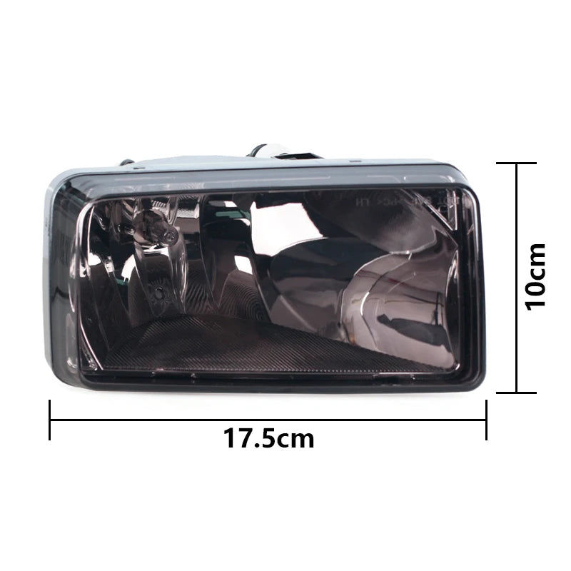 Clear plastic fog light assembly for Chevy Silverado, Tahoe, Suburban, and Avalanche vehicles.