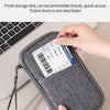 A gray front pocket storage slot on a laptop, showing how to quickly access tickets and travel documents.