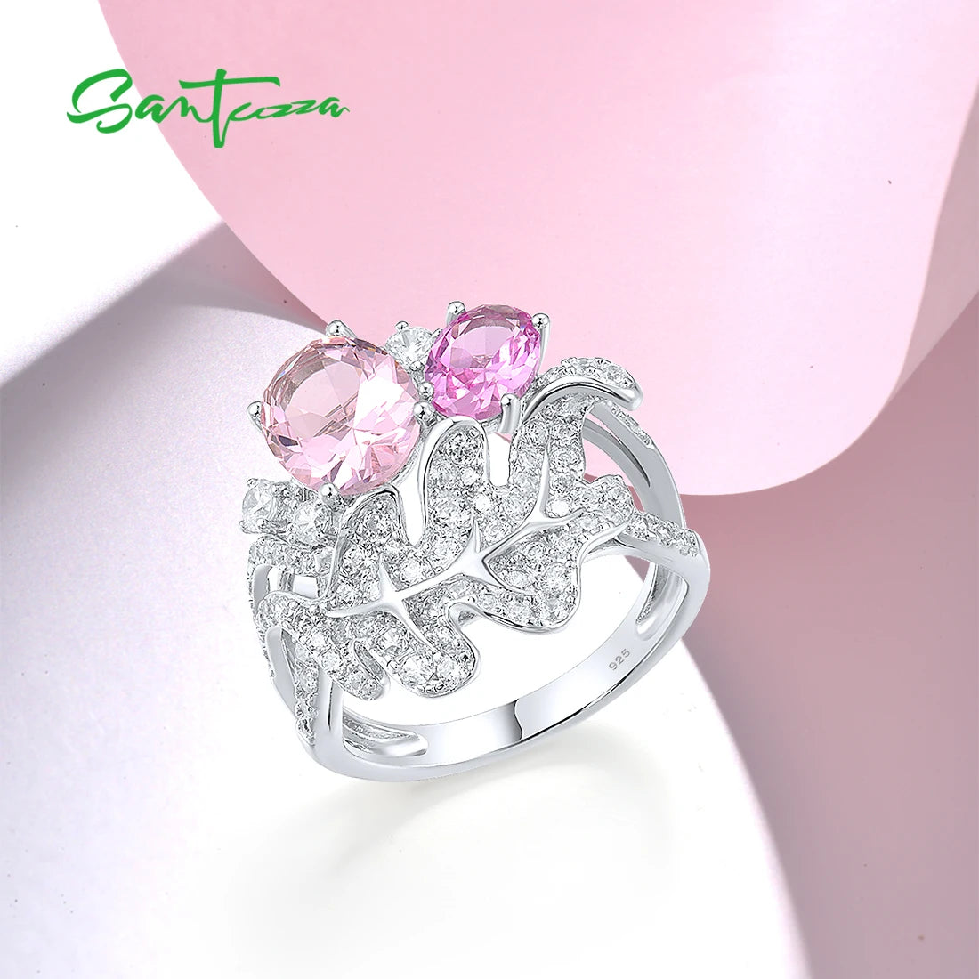 Sterling Silver Pink Sapphire Leaf Ring