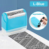 A blue roller identity protection stamp with confidential text on a white background.