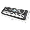 A black 37-key electronic piano with an LED display and microphone for kids, shown from the side.