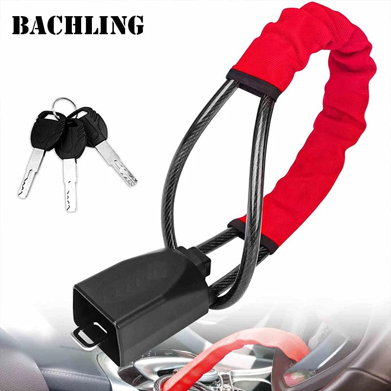Universal Steering Wheel and Seat Belt Anti-Theft Lock with 2 Keys