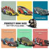 A set of six dinosaur pull-back toy cars, including Stegosaurus, Pterosaur, Velociraptor, Triceratops, Ankylosaurus, and Tyra