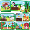 A set of colorful Montessori farm animal busy books featuring various animals and farm scenes for toddlers.