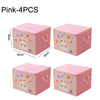 Four pink storage boxes with cute animal designs for folding clothes and quilts