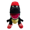 A plush toy of Jeffy featuring a red hat, black face, and yellow accents.
