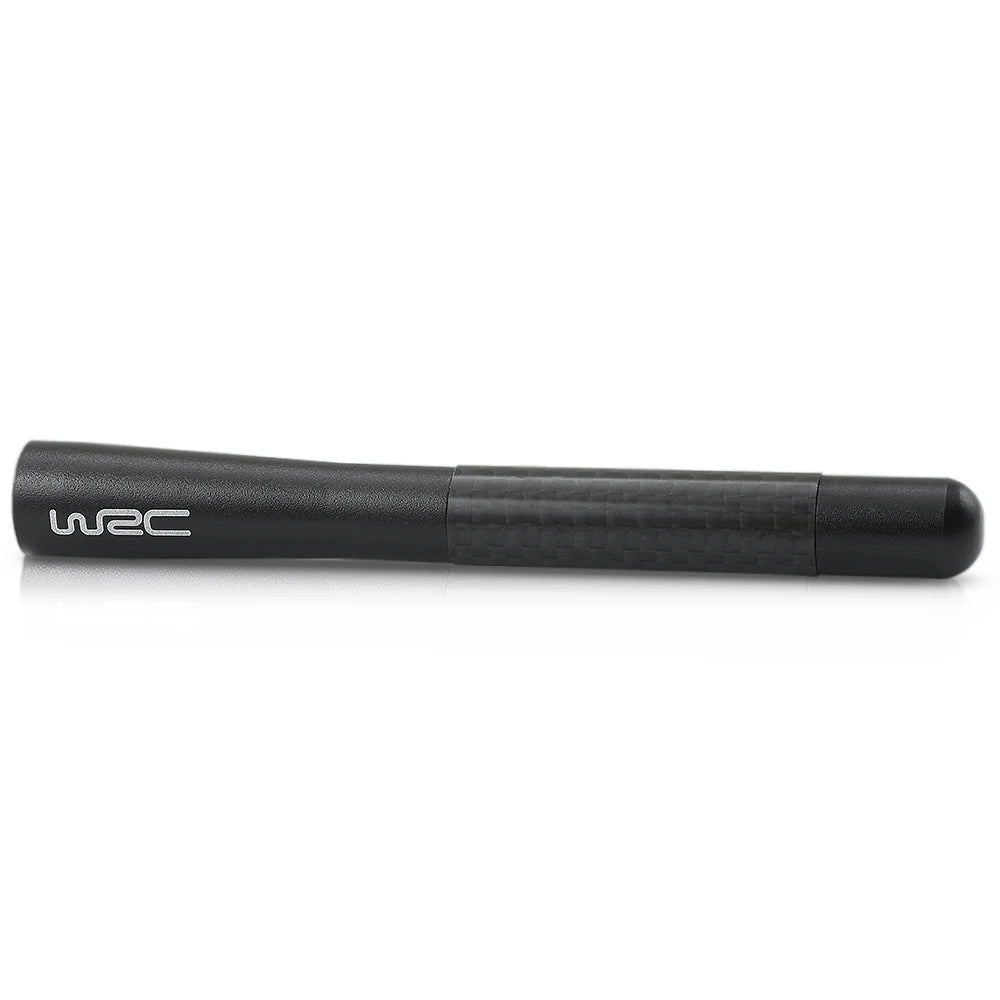 A black carbon fiber short radio antenna with a textured grip.