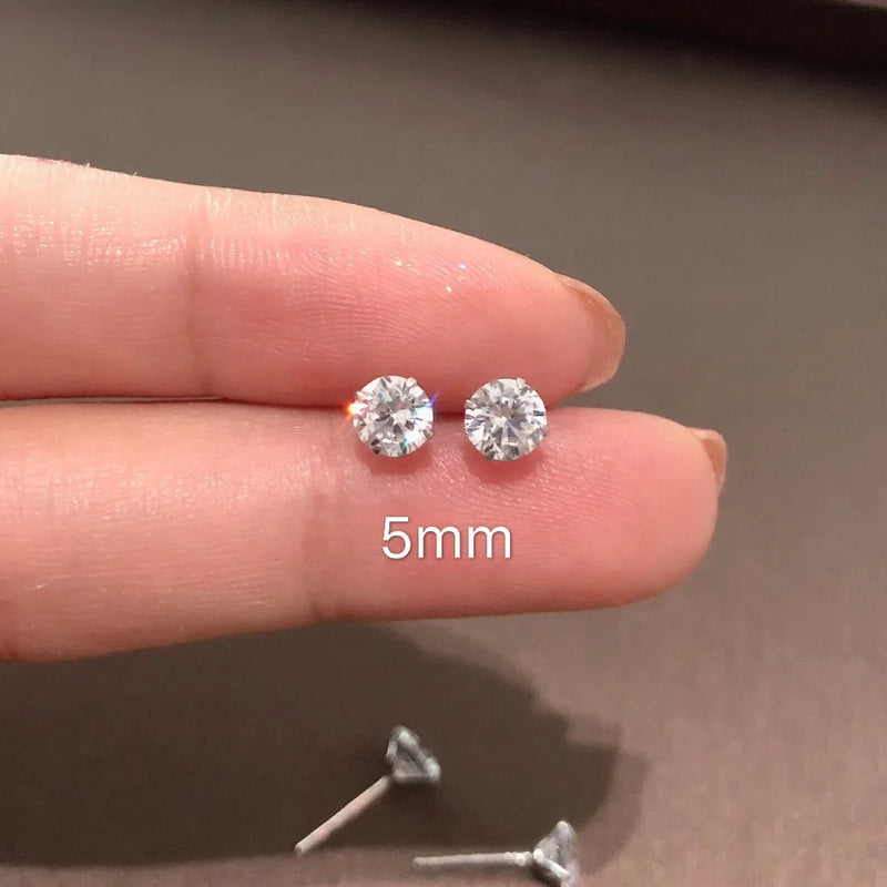 Tiny Clear Crystal CZ Stud Earrings in 925 Sterling Silver