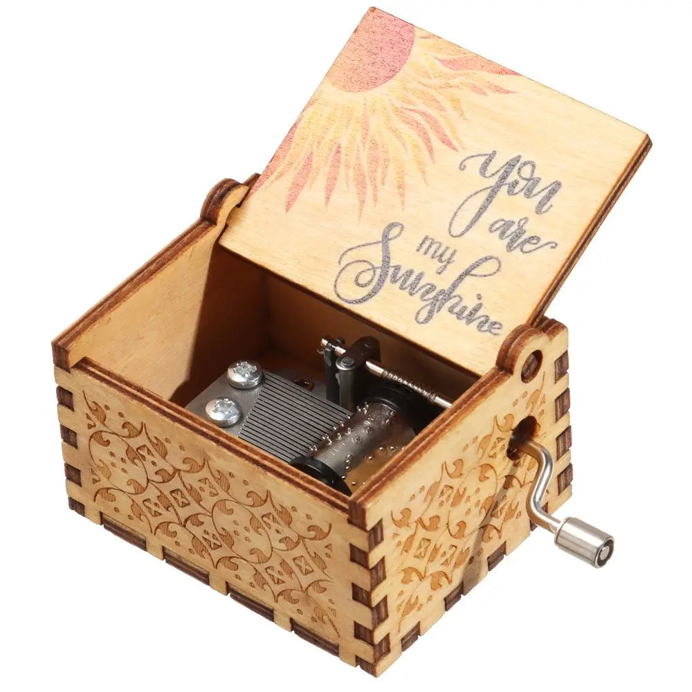 Wooden Hand-Crank Music Box - 'You Are My Sunshine' Engraved Keepsake Gift